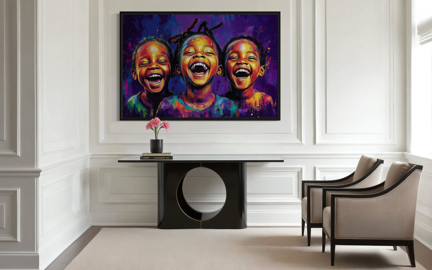 Happy Black Kids Framed Canvas Wall Art