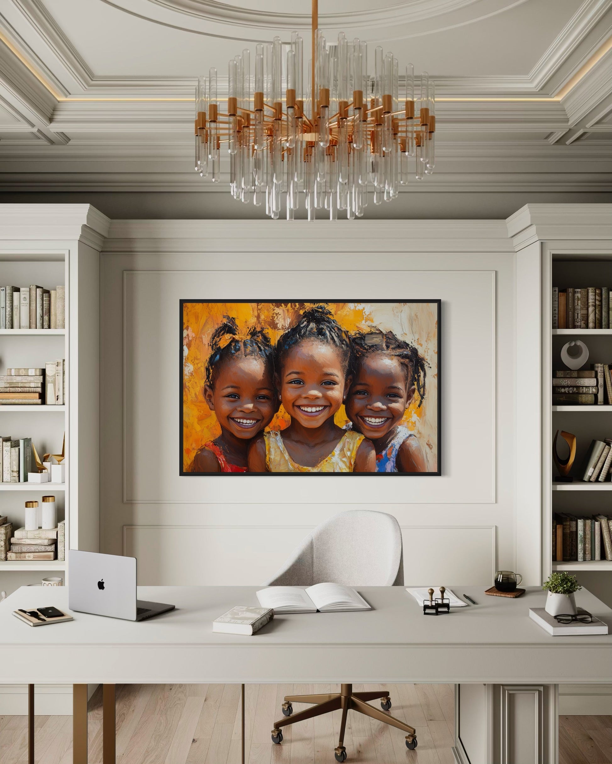 Happy Smiling Black Girls Framed Canvas Wall Art