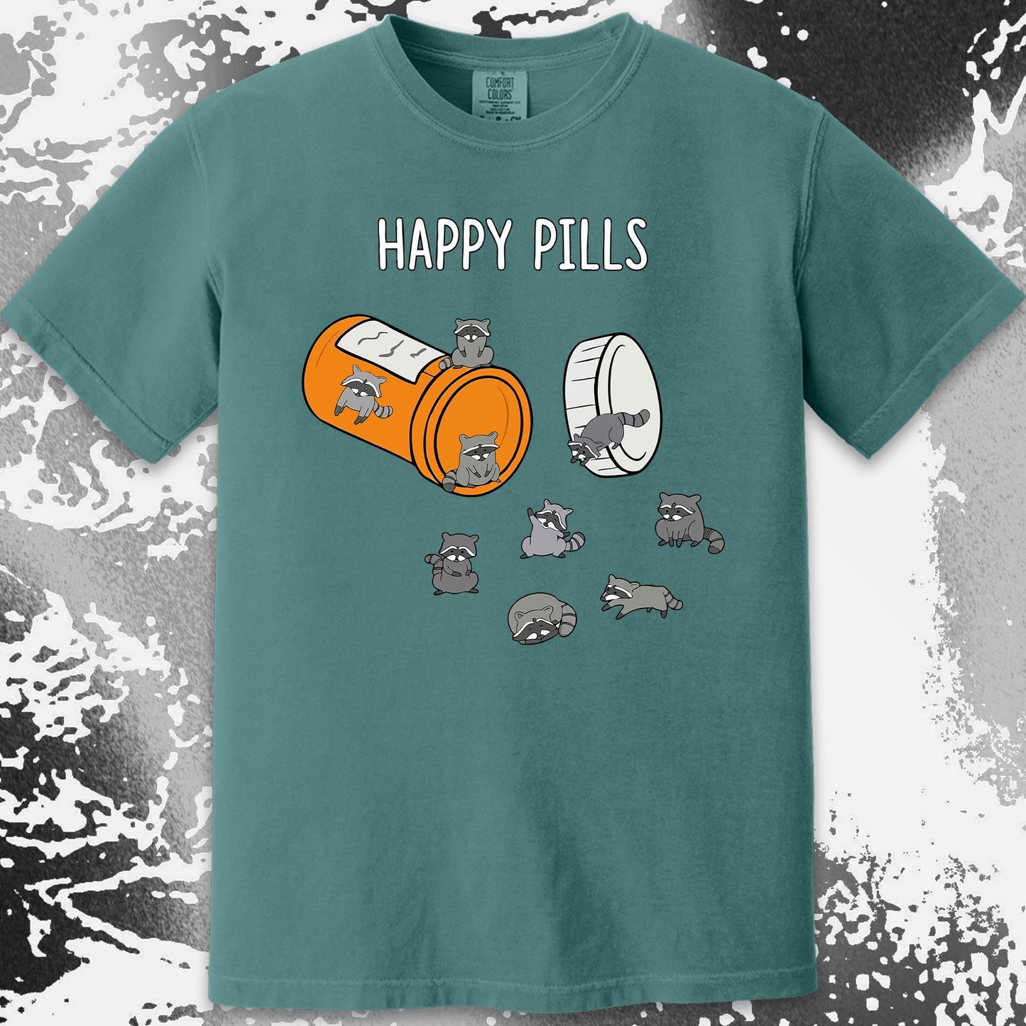 Happy Pills Raccoon Shirt – Dark Humor Mental Health Art, funny meme tee gift (view 16)