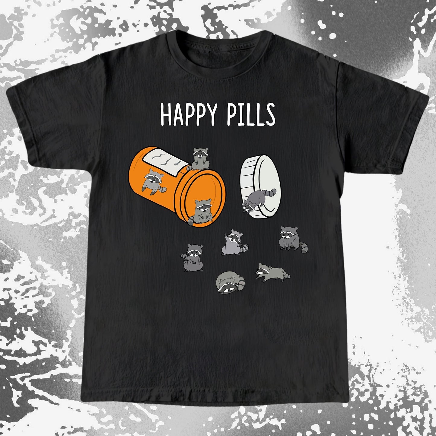 Happy Pills Raccoon Shirt – Dark Humor Mental Health Art, funny meme tee gift (view 8)