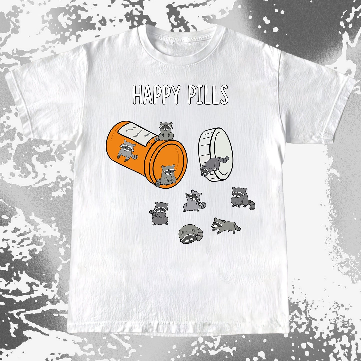 Happy Pills Raccoon Shirt – Dark Humor Mental Health Art, funny meme tee gift (view 3)