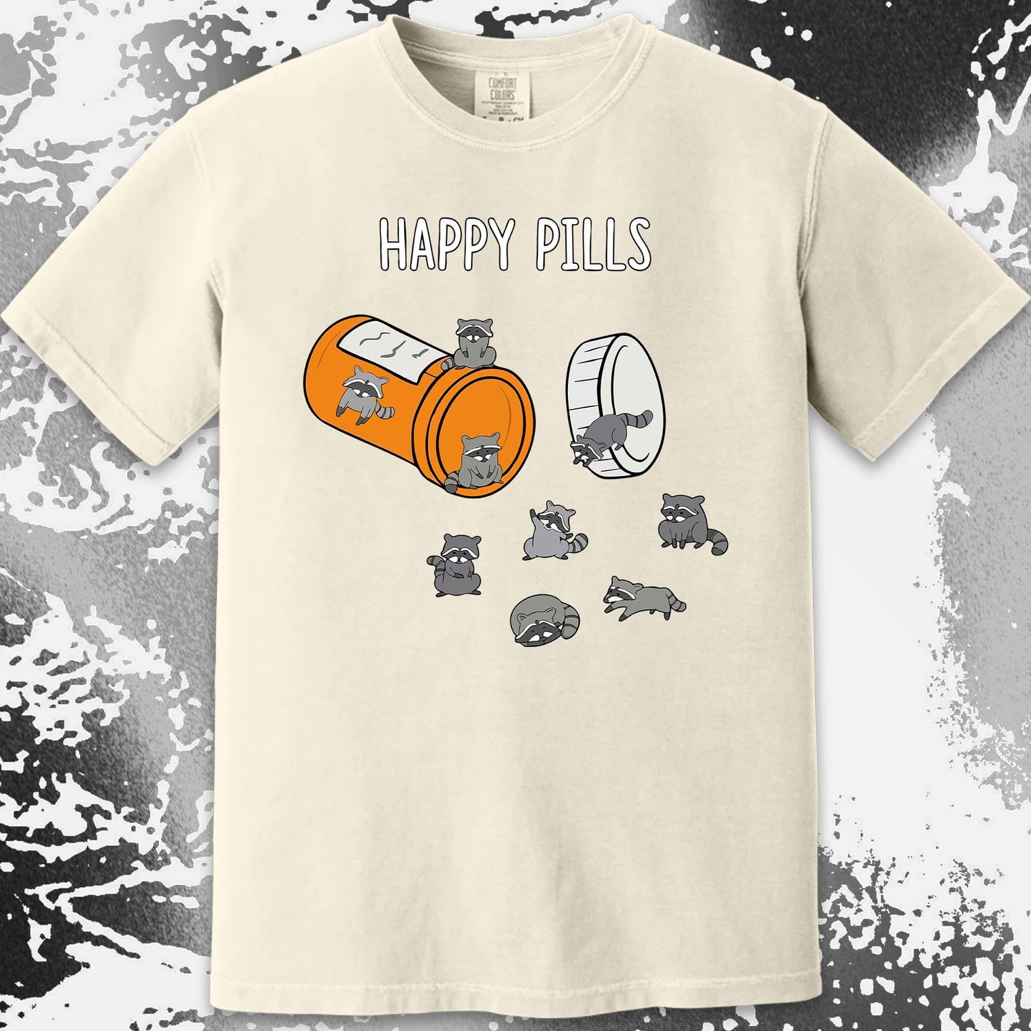 Happy Pills Raccoon Shirt – Dark Humor Mental Health Art, funny meme tee gift (view 17)