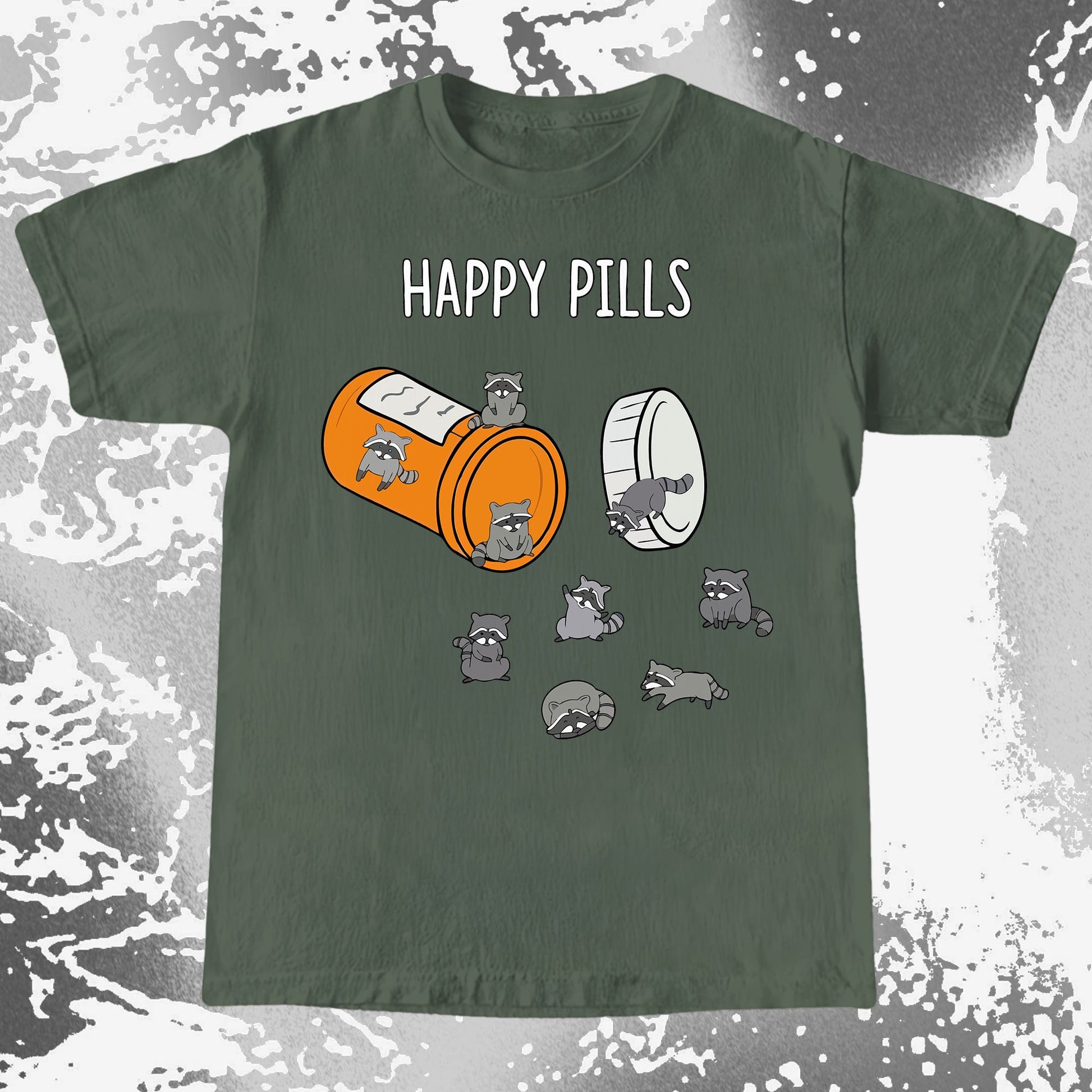 Happy Pills Raccoon Shirt – Dark Humor Mental Health Art, funny meme tee gift (view 6)