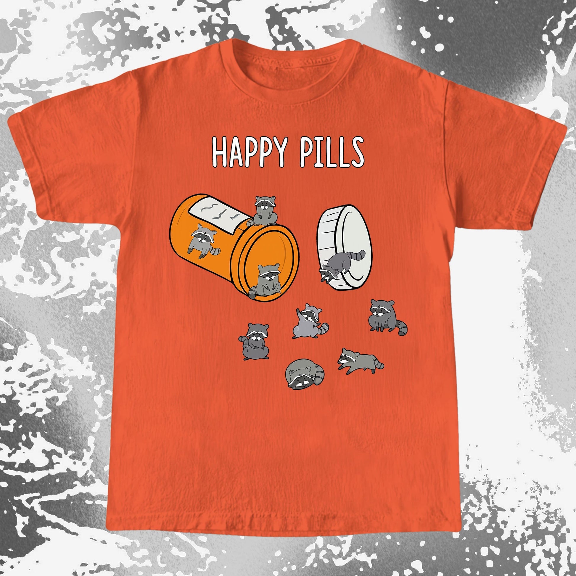 Happy Pills Raccoon Shirt – Dark Humor Mental Health Art, funny meme tee gift (view 7)