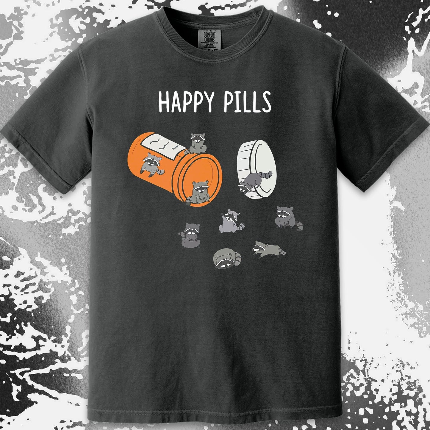 Happy Pills Raccoon Shirt – Dark Humor Mental Health Art, funny meme tee gift (view 11)