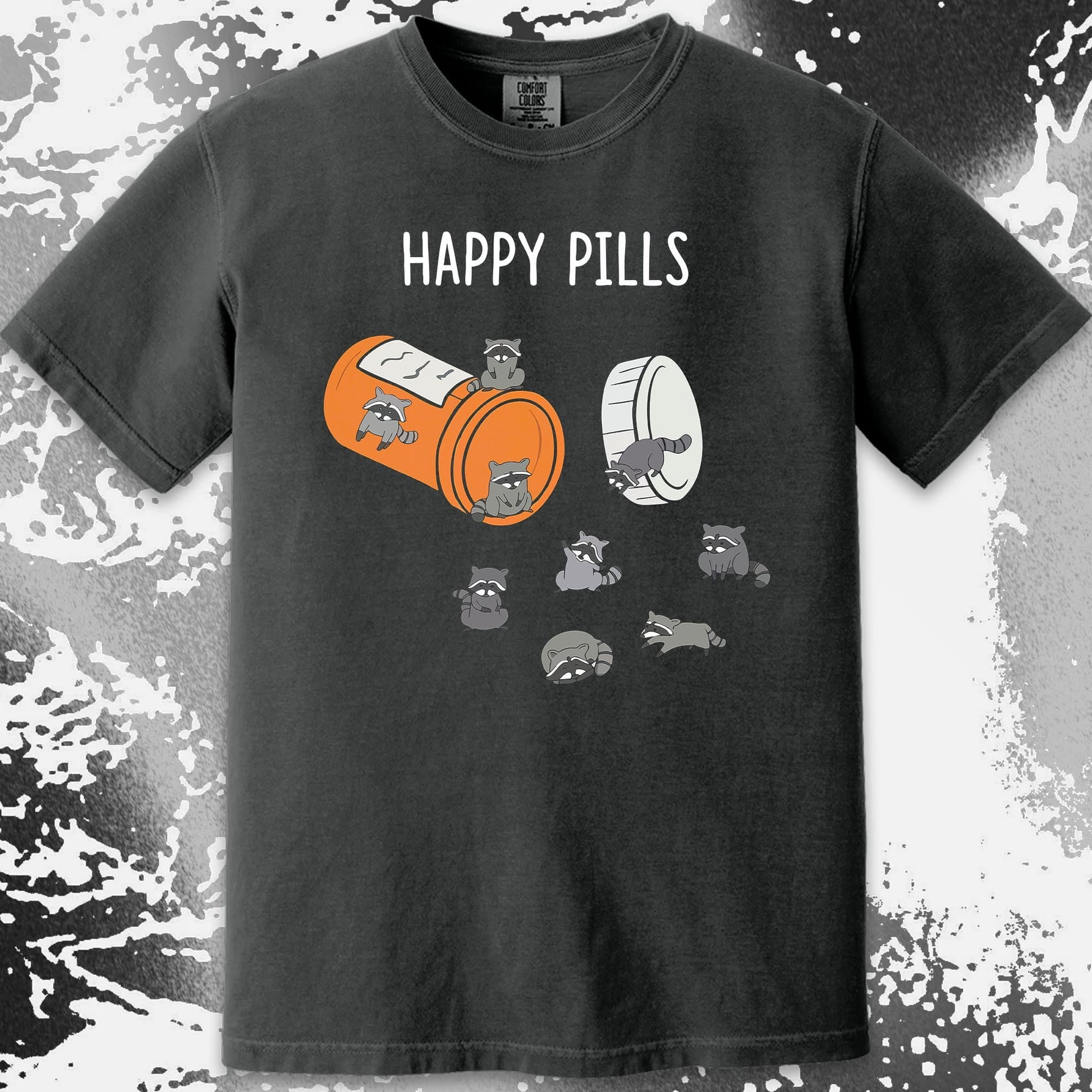 Happy Pills Raccoon Shirt – Dark Humor Mental Health Art, funny meme tee gift (view 11)