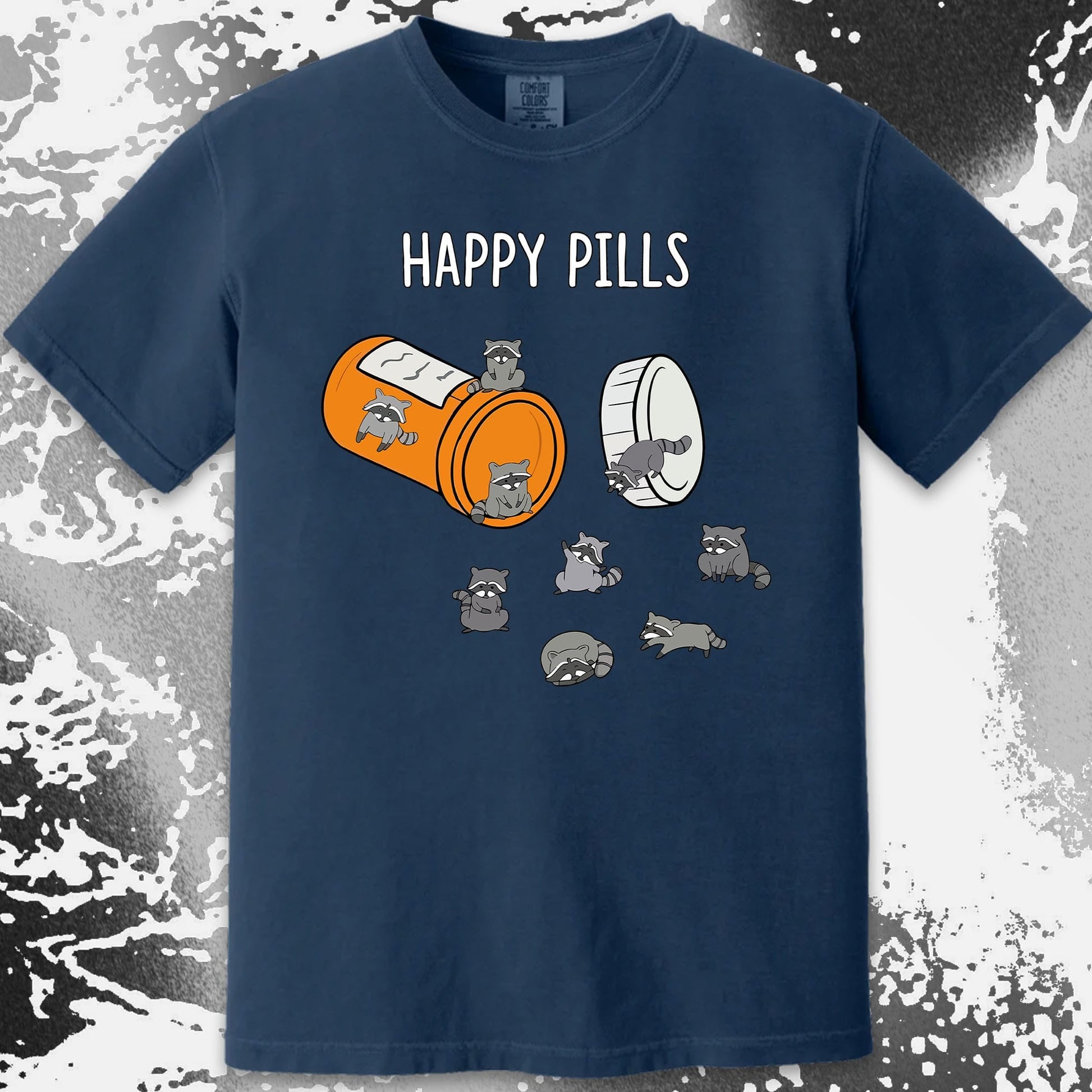 Happy Pills Raccoon Shirt – Dark Humor Mental Health Art, funny meme tee gift (view 12)