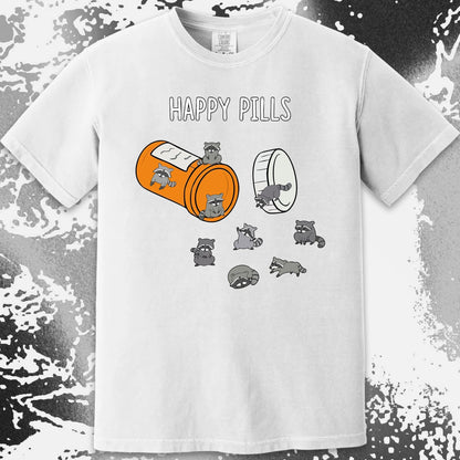 Happy Pills Raccoon Shirt – Dark Humor Mental Health Art, funny meme tee gift (view 13)