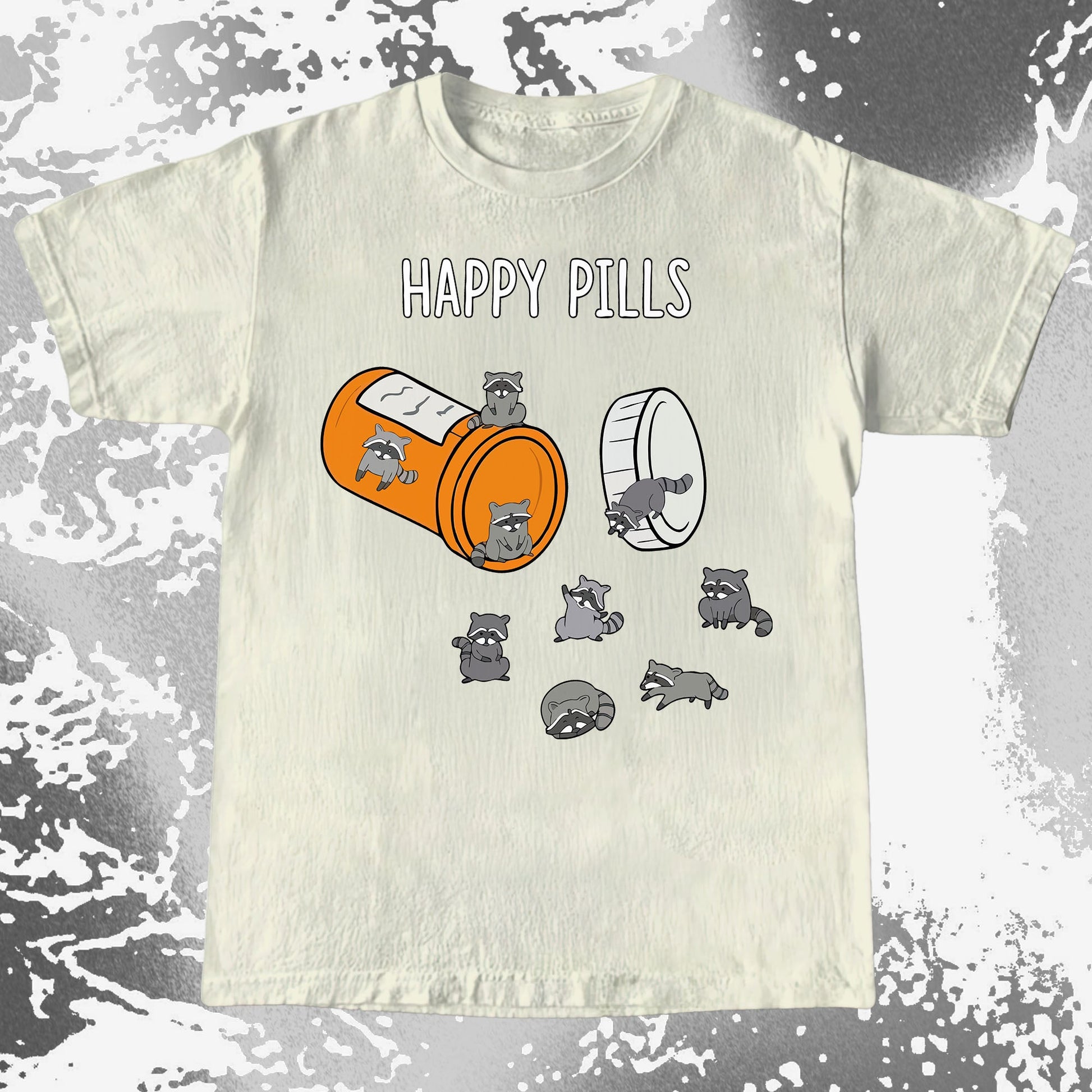 Happy Pills Raccoon Shirt – Dark Humor Mental Health Art, funny meme tee gift (view 4)