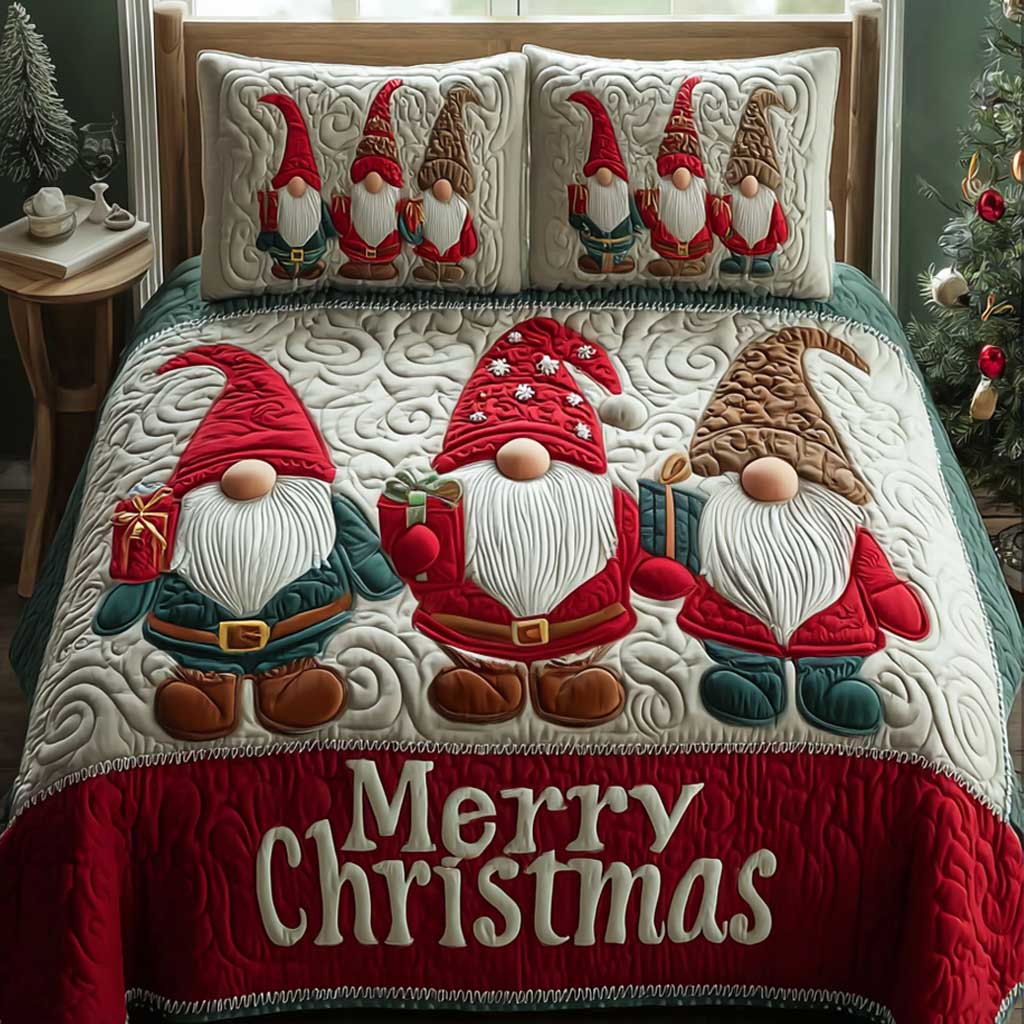 Happy Gnome 3-Piece Quilted Bedding Set - Single (59" x 70")