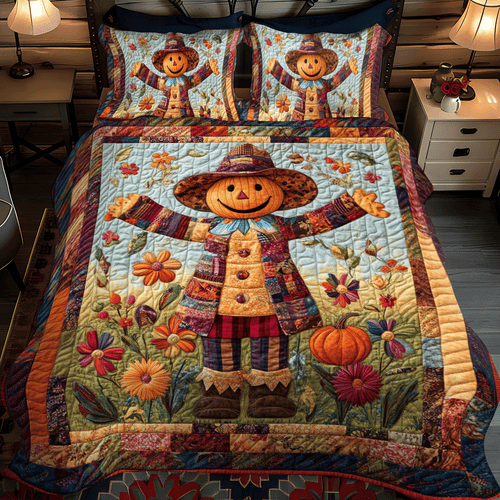 Harvest Time Scarecrow 3-Piece Quilted Bedding Set - Single (59" x 70")