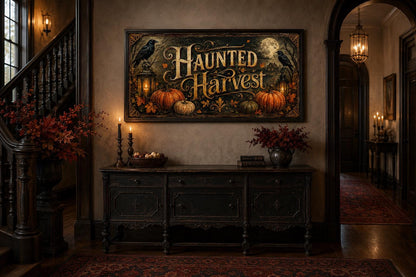 Haunted Harvest Halloween Canvas Wall Art For Entryway Decor