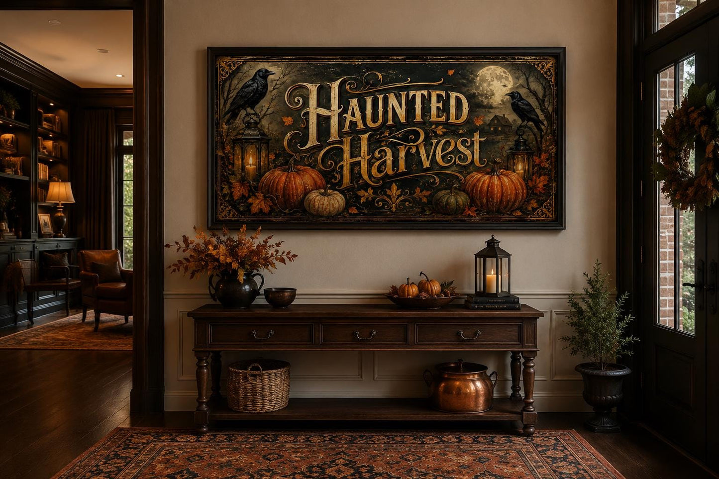 Haunted Harvest Halloween Canvas Wall Art For Entryway Decor