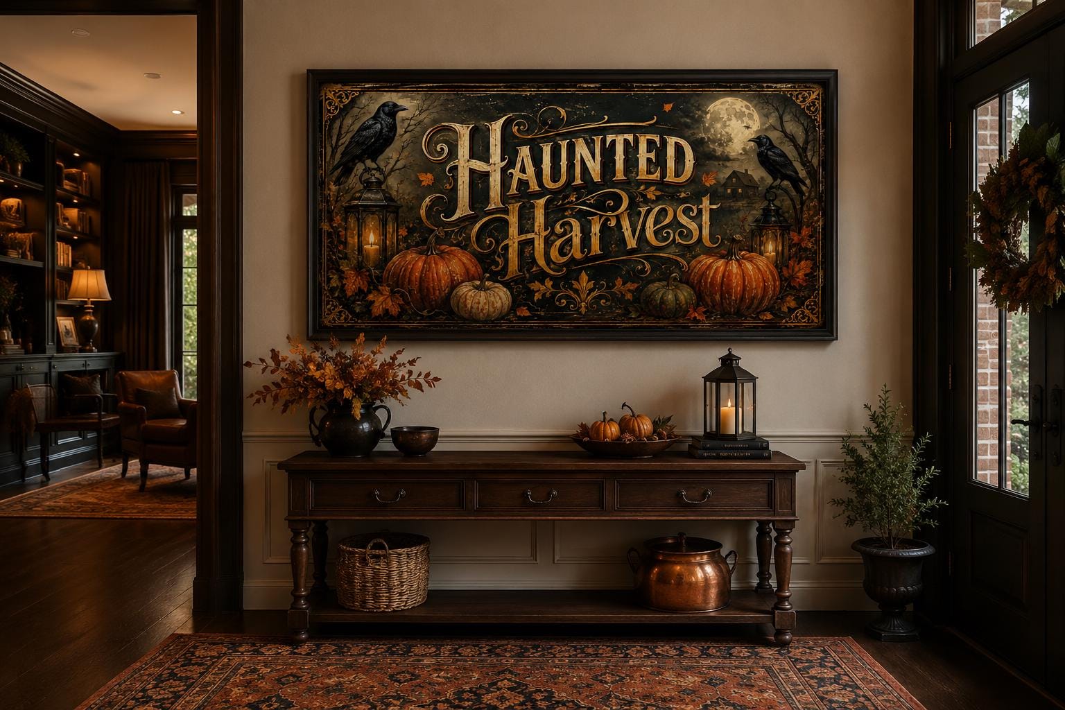 Haunted Harvest Halloween Canvas Wall Art For Entryway Decor