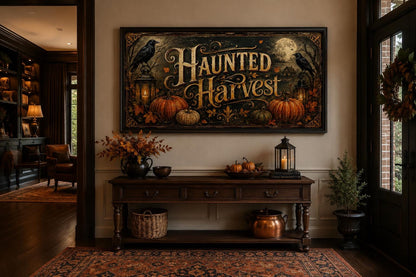 Haunted Harvest Halloween Canvas Wall Art For Entryway Decor