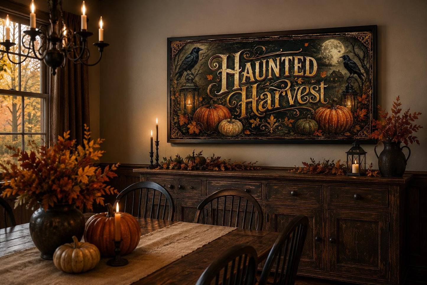 Haunted Harvest Halloween Canvas Wall Art For Entryway Decor