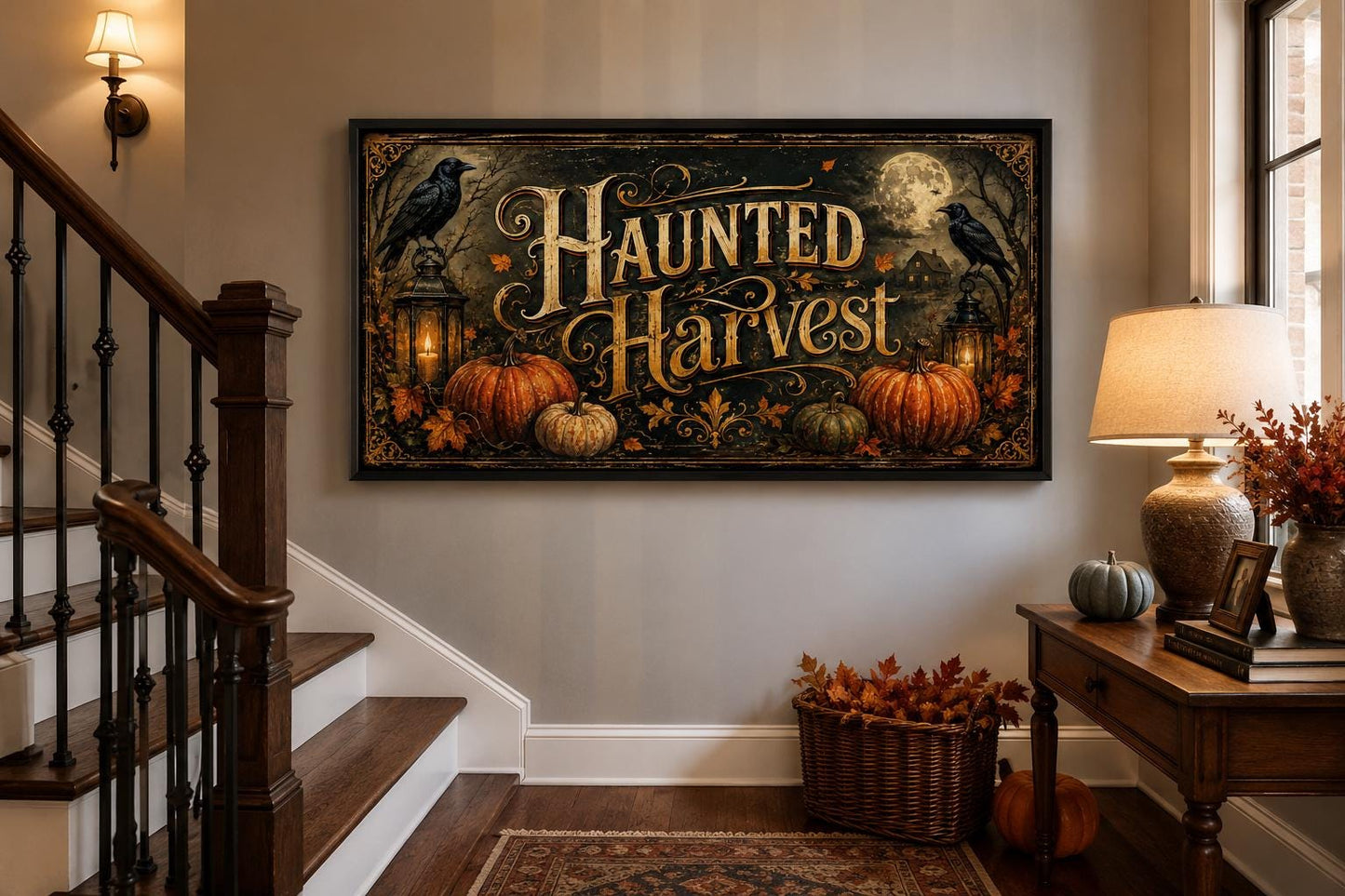 Haunted Harvest Halloween Canvas Wall Art For Entryway Decor