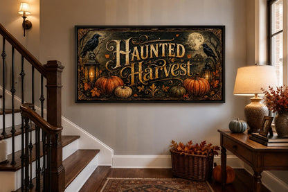 Haunted Harvest Halloween Canvas Wall Art For Entryway Decor