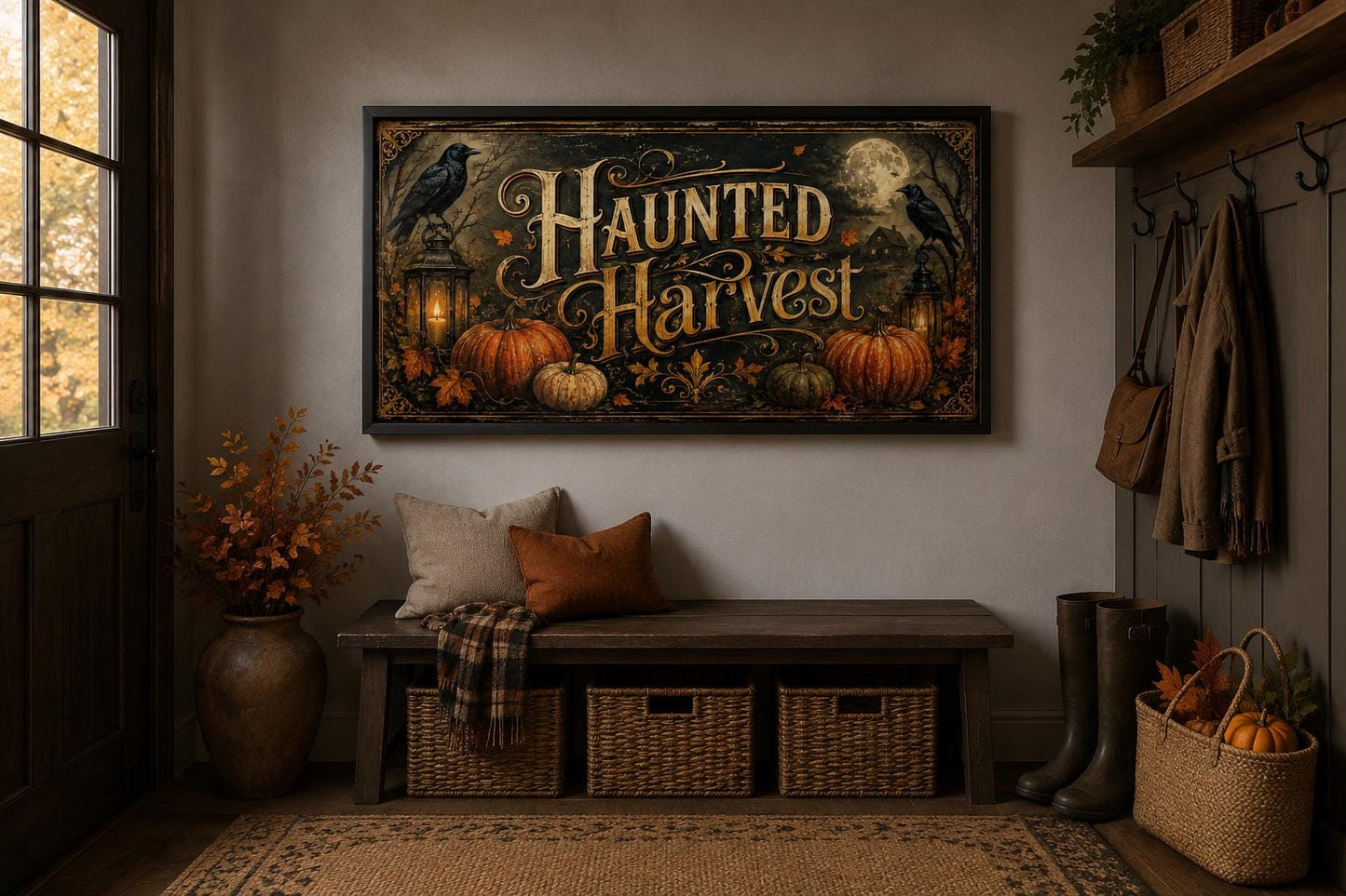 Haunted Harvest Halloween Canvas Wall Art For Entryway Decor