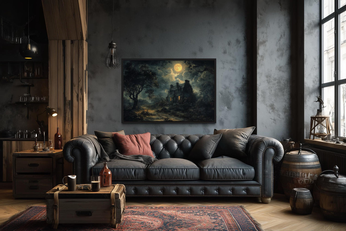 Haunted House Full Moon At Night Gothic Halloween Wall Art