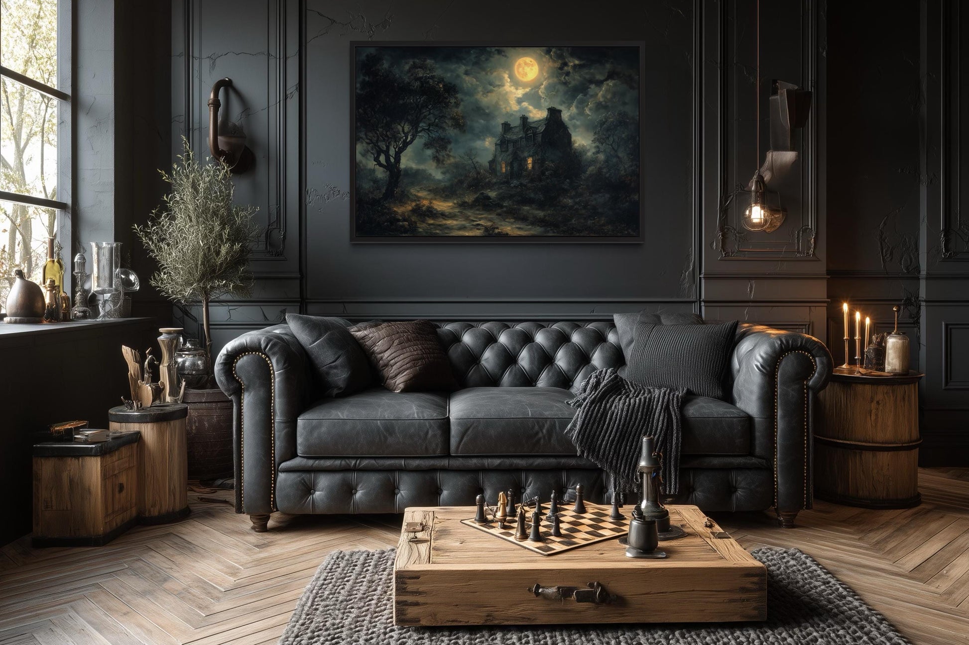 Haunted House Full Moon At Night Gothic Halloween Wall Art