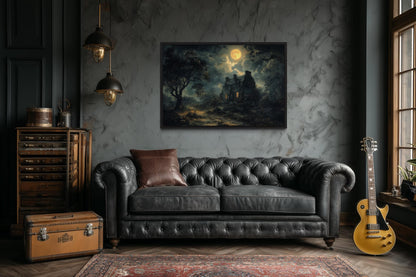 Haunted House Full Moon At Night Gothic Halloween Wall Art