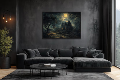 Haunted House Full Moon At Night Gothic Halloween Wall Art