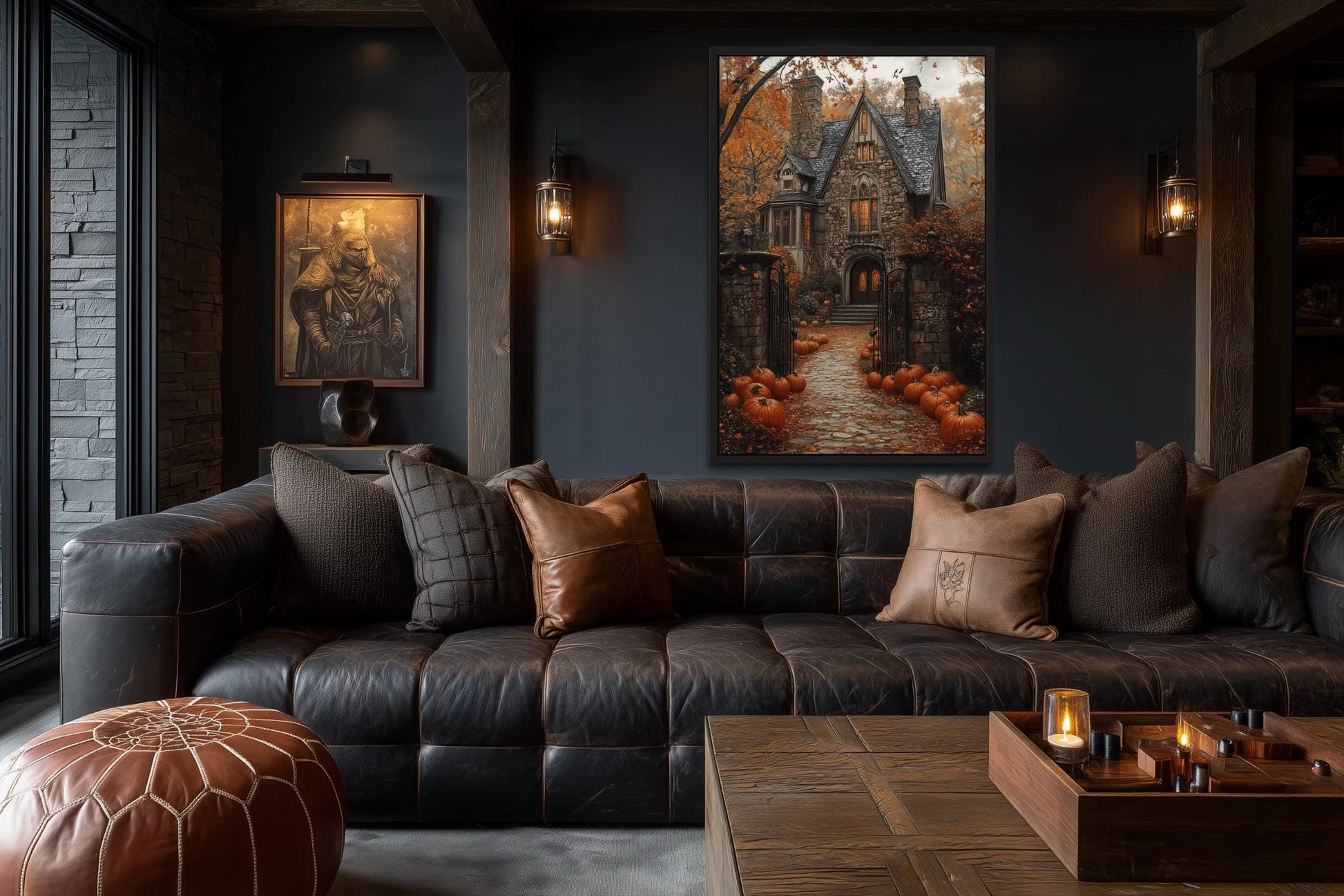 Haunted House And Pumpkin Path Halloween Canvas Art