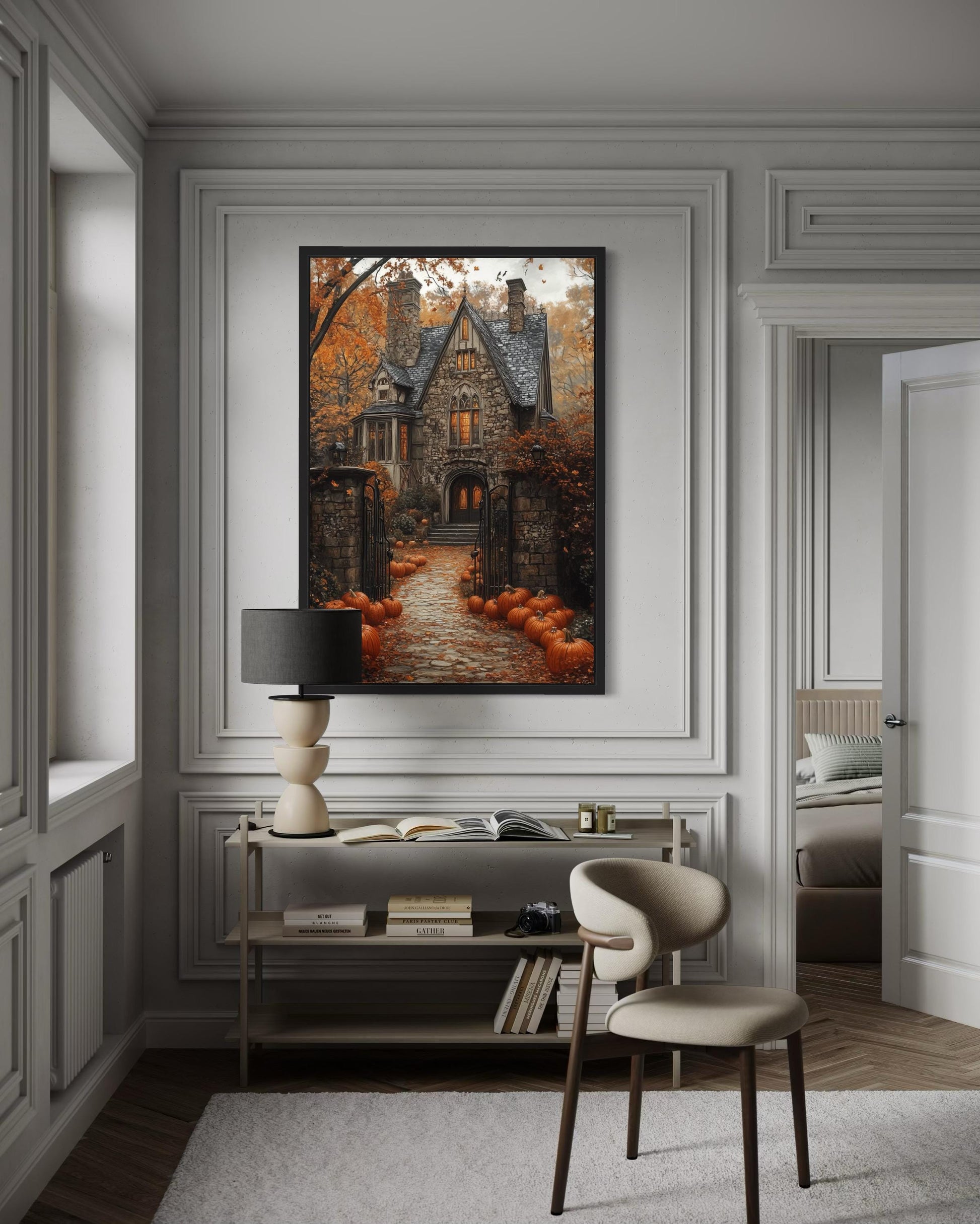Haunted House And Pumpkin Path Halloween Canvas Art