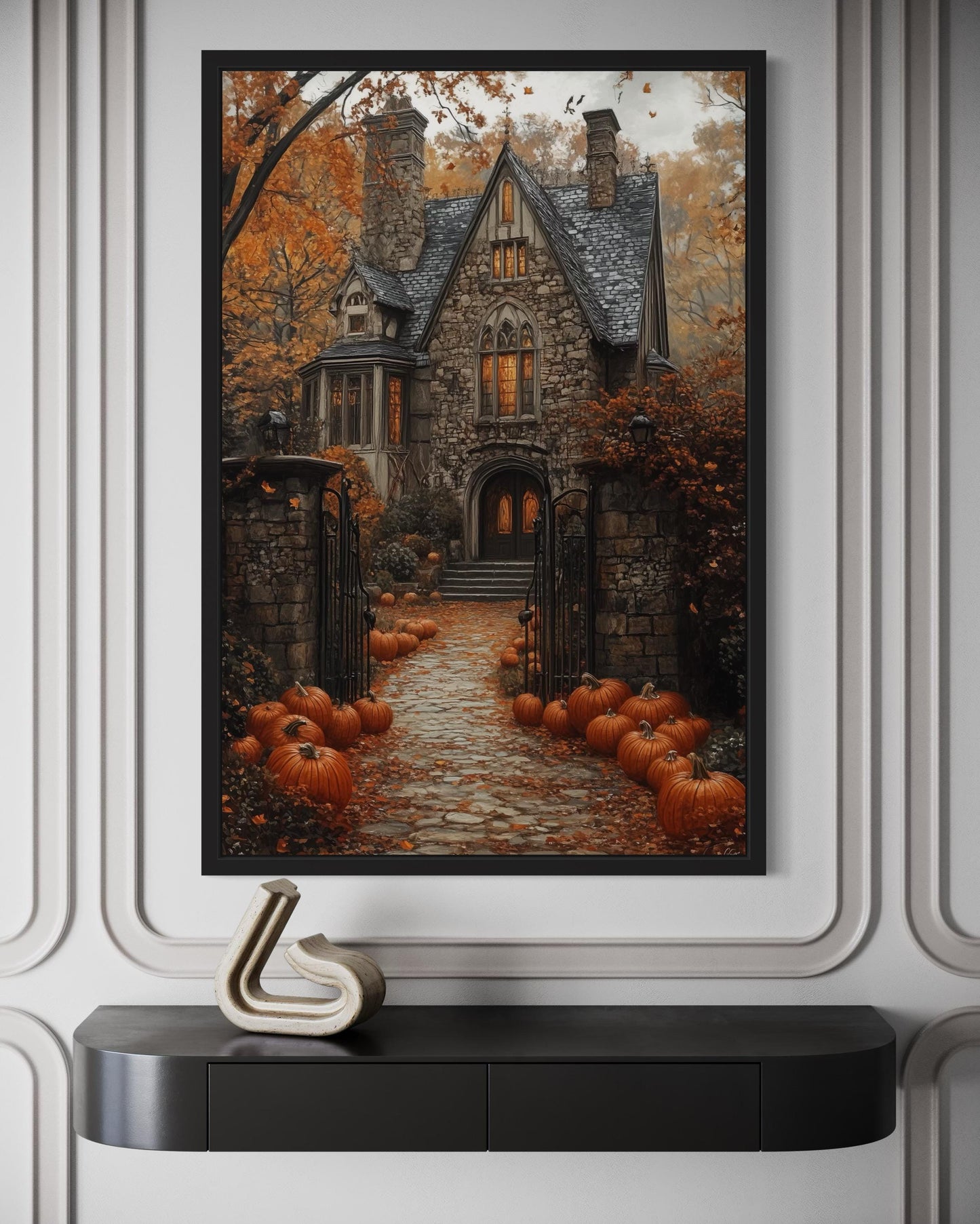 Haunted House And Pumpkin Path Halloween Canvas Art