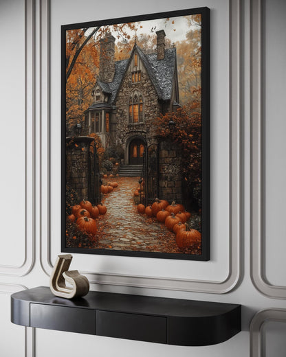 Haunted House And Pumpkin Path Halloween Canvas Art
