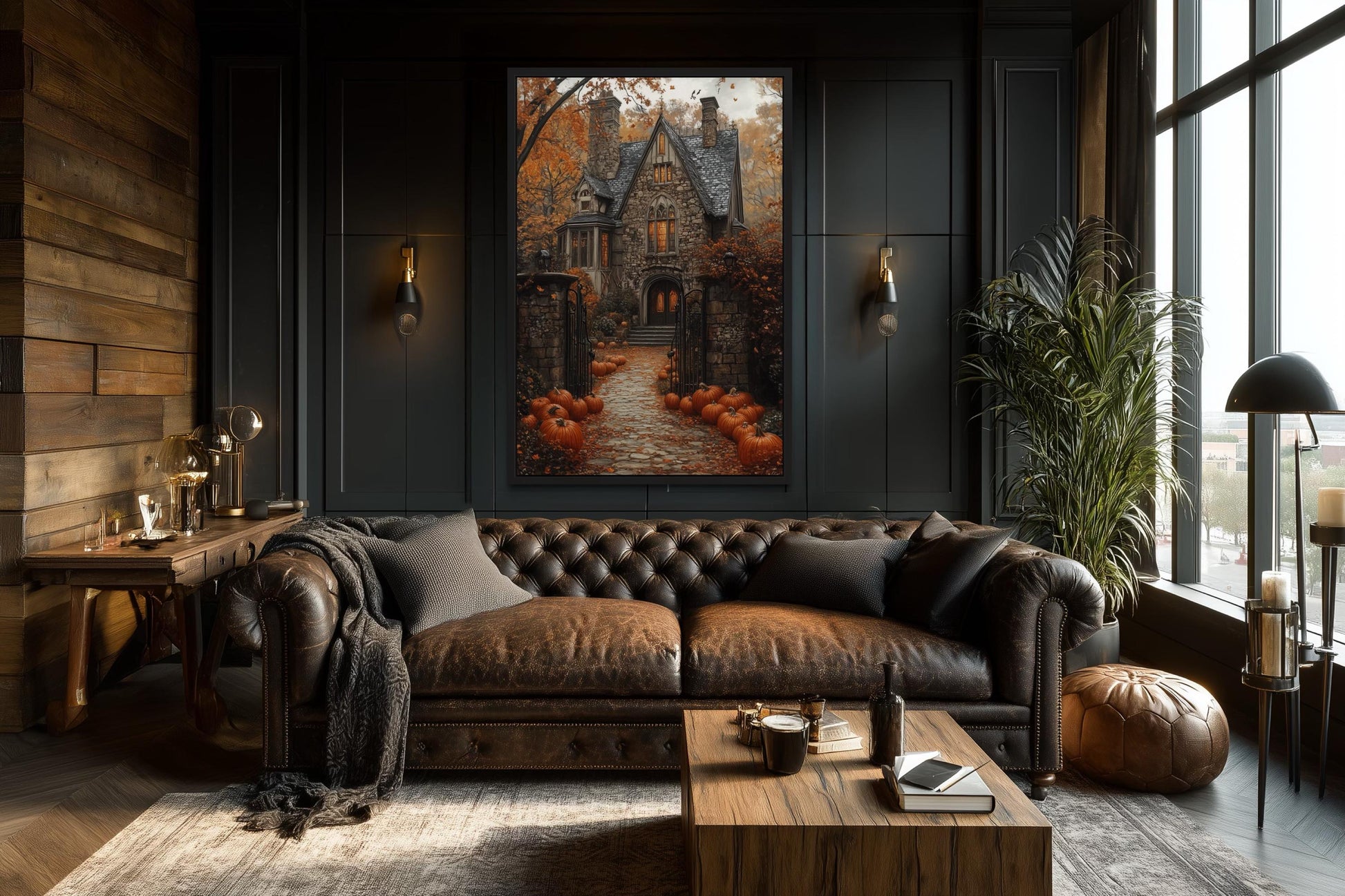 Haunted House And Pumpkin Path Halloween Canvas Art