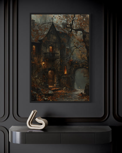Haunted Victorian House Gothic Framed Canvas Wall Art
