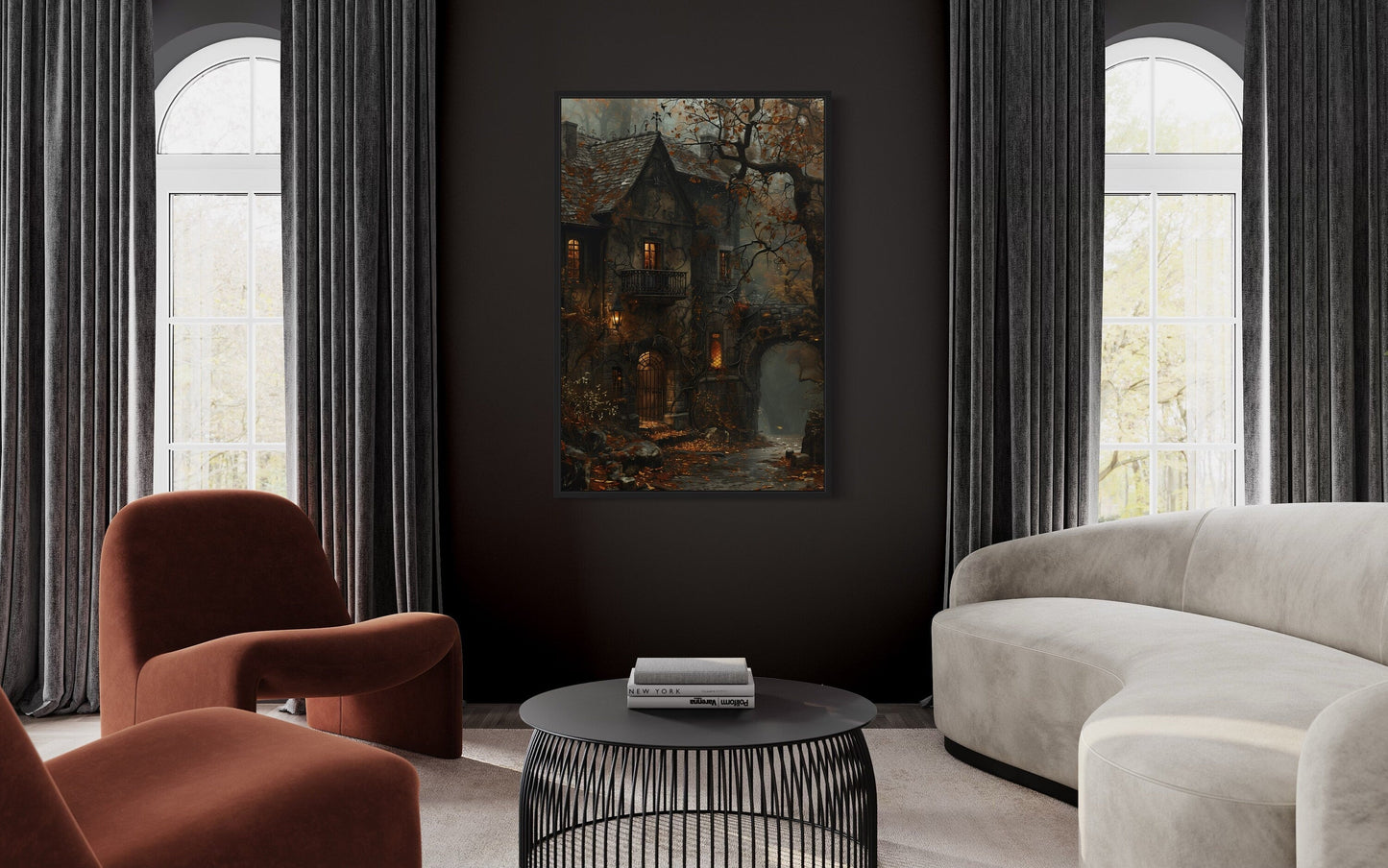 Haunted Victorian House Gothic Framed Canvas Wall Art