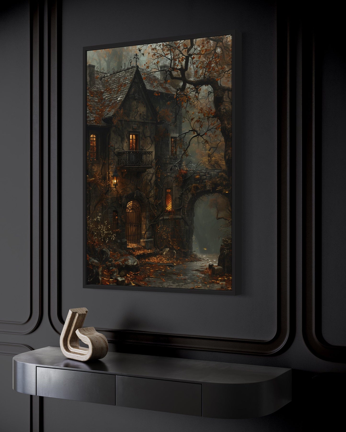 Haunted Victorian House Gothic Framed Canvas Wall Art