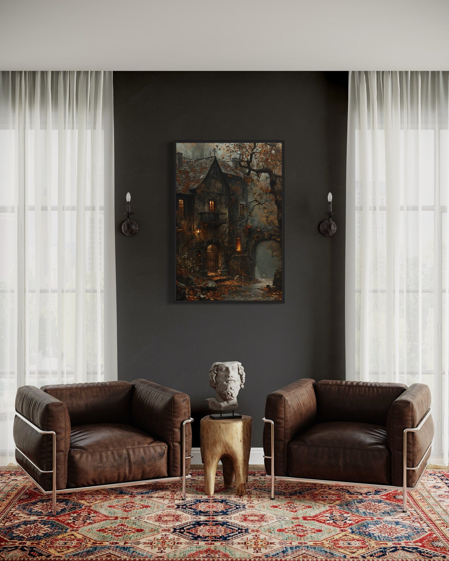Haunted Victorian House Gothic Framed Canvas Wall Art