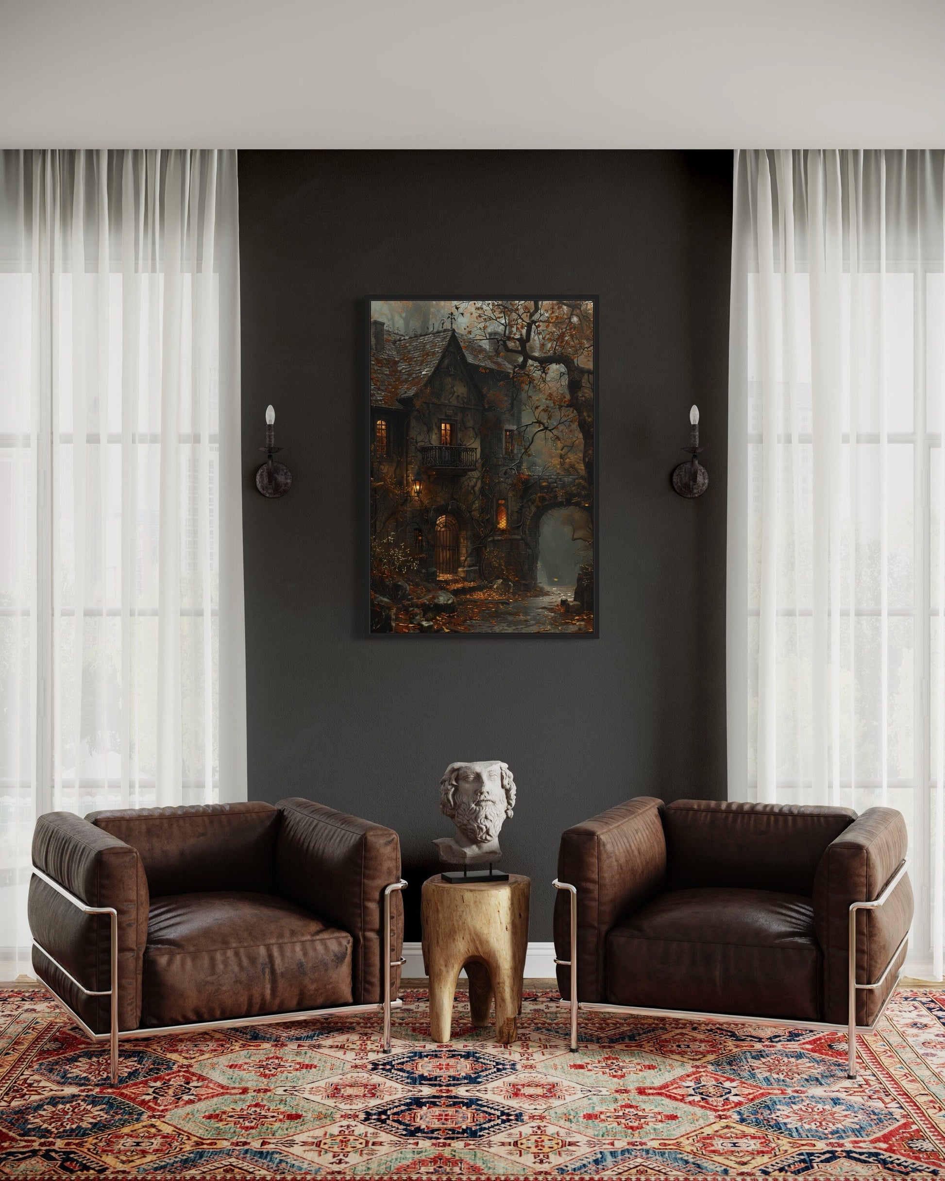 Haunted Victorian House Gothic Framed Canvas Wall Art