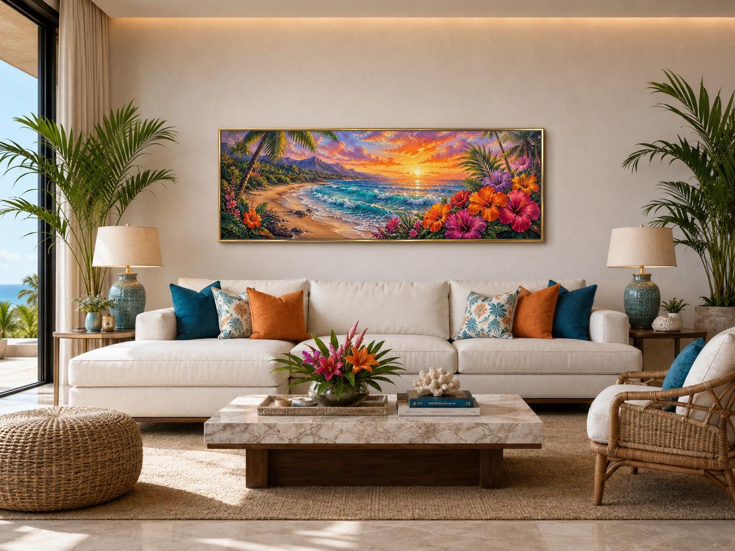 Hawaiian Beach Wall Art – Vibrant Tropical Canvas Print for Living Room or Beach House
