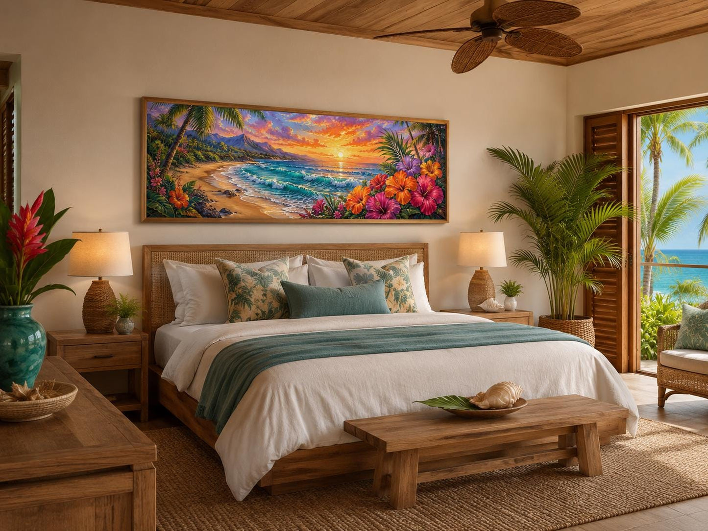 Hawaiian Beach Wall Art – Vibrant Tropical Canvas Print for Living Room or Beach House