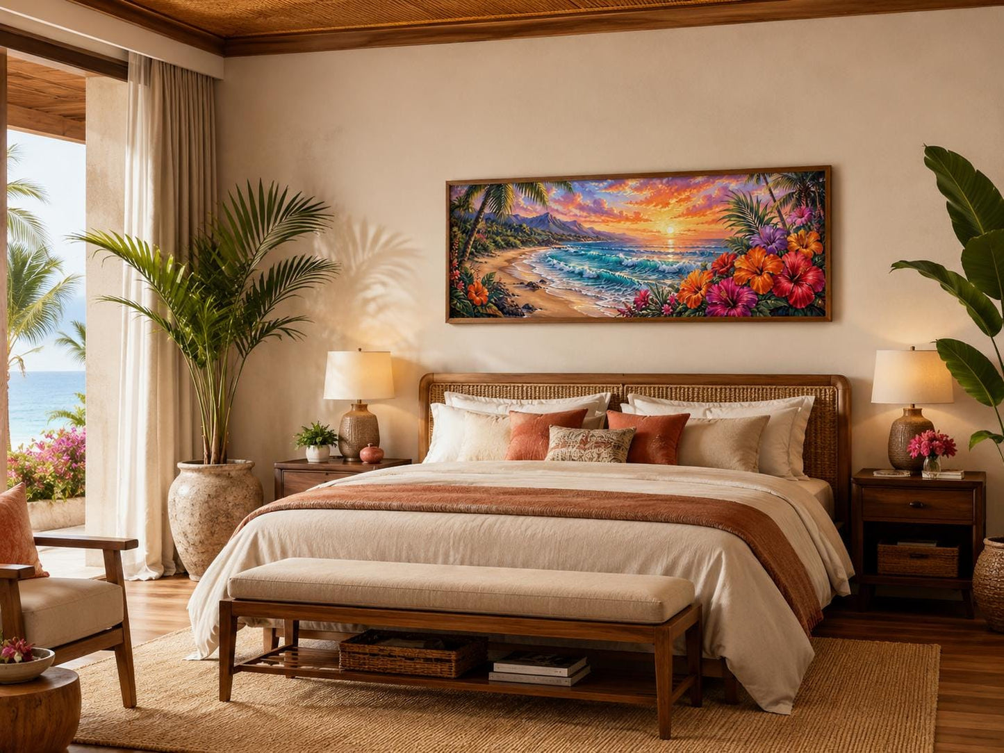 Hawaiian Beach Wall Art – Vibrant Tropical Canvas Print for Living Room or Beach House