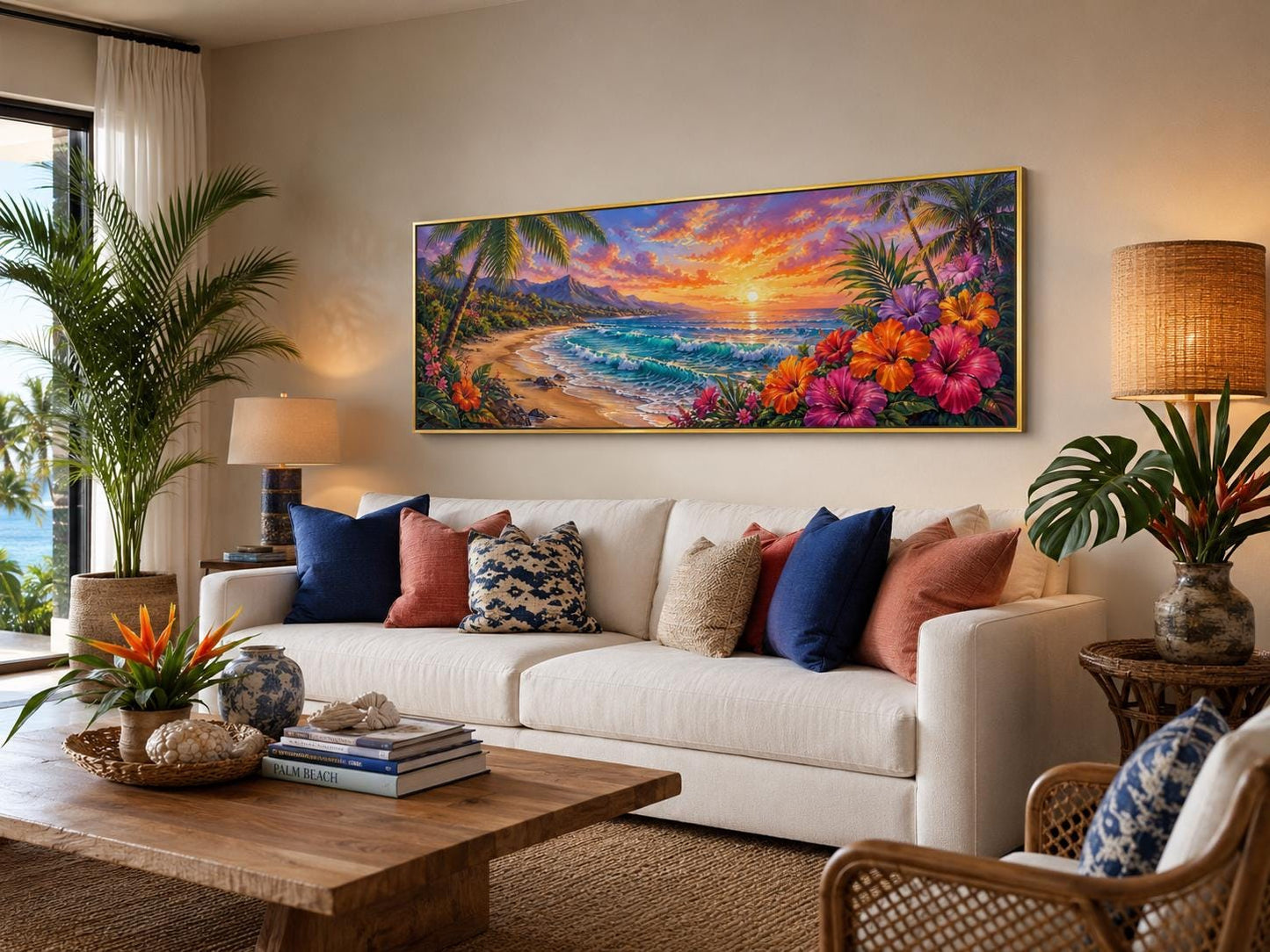 Hawaiian Beach Wall Art – Vibrant Tropical Canvas Print for Living Room or Beach House