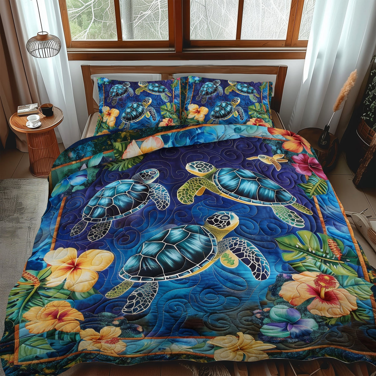 Single (59'' x 70'') /Hawaiian Bliss Turtle 3-Piece Quilted Bedding Set