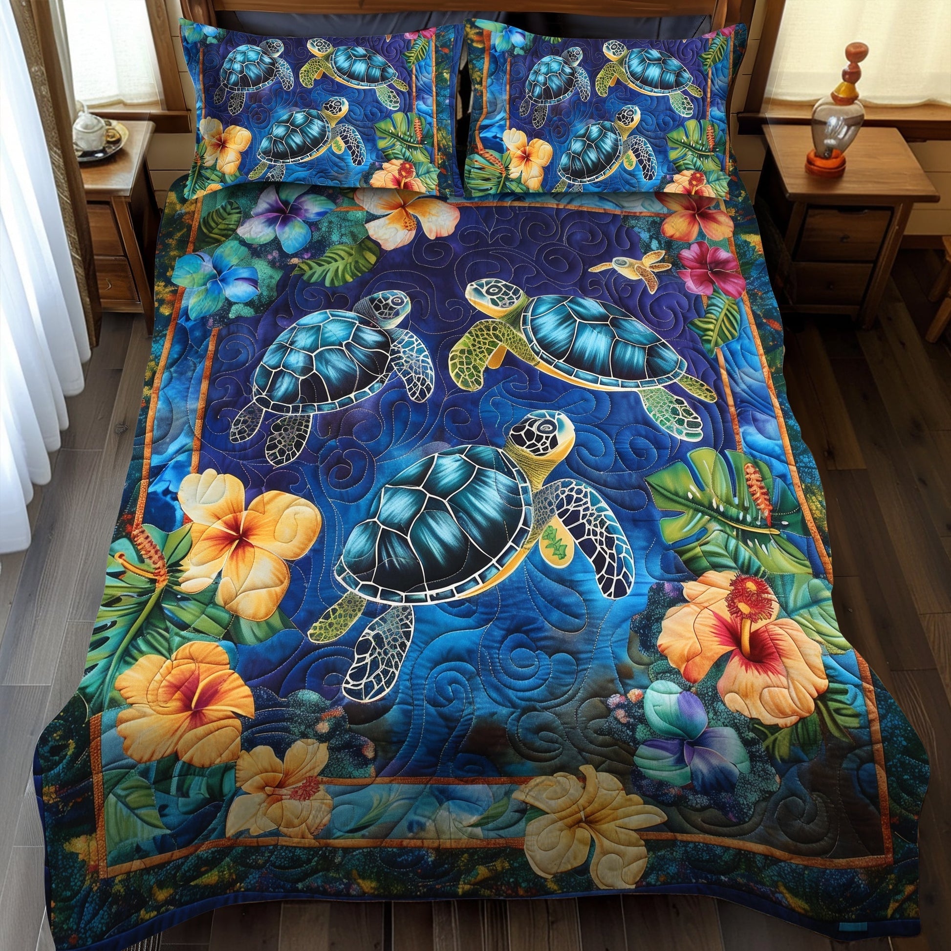 Hawaiian Bliss Turtle 3-Piece Quilted Bedding Set - Single (59" x 70")