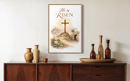 He Is Risen Wall Art – Christian Easter Decor | Resurrection Canvas Print