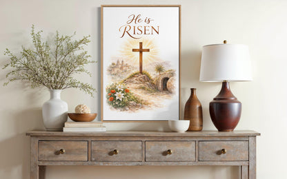 He Is Risen Wall Art – Christian Easter Decor | Resurrection Canvas Print