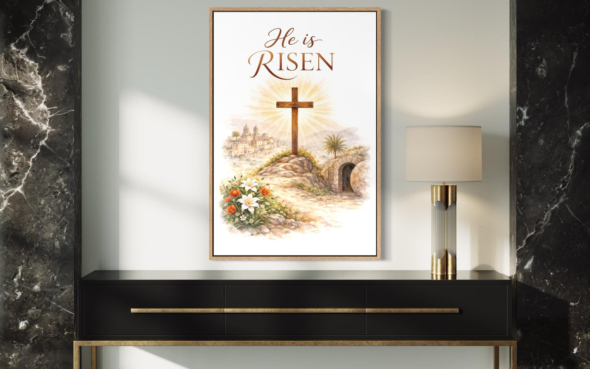 He Is Risen Wall Art – Christian Easter Decor | Resurrection Canvas Print
