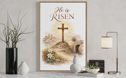 He Is Risen Wall Art – Christian Easter Decor | Resurrection Canvas Print