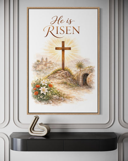 He Is Risen Wall Art – Christian Easter Decor | Resurrection Canvas Print