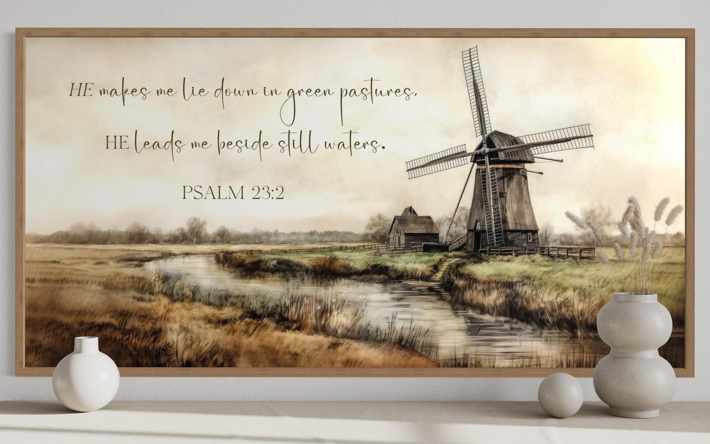He Makes Me Lie Down in Green Pastures Psalm 23:2 Scripture Wall Art
