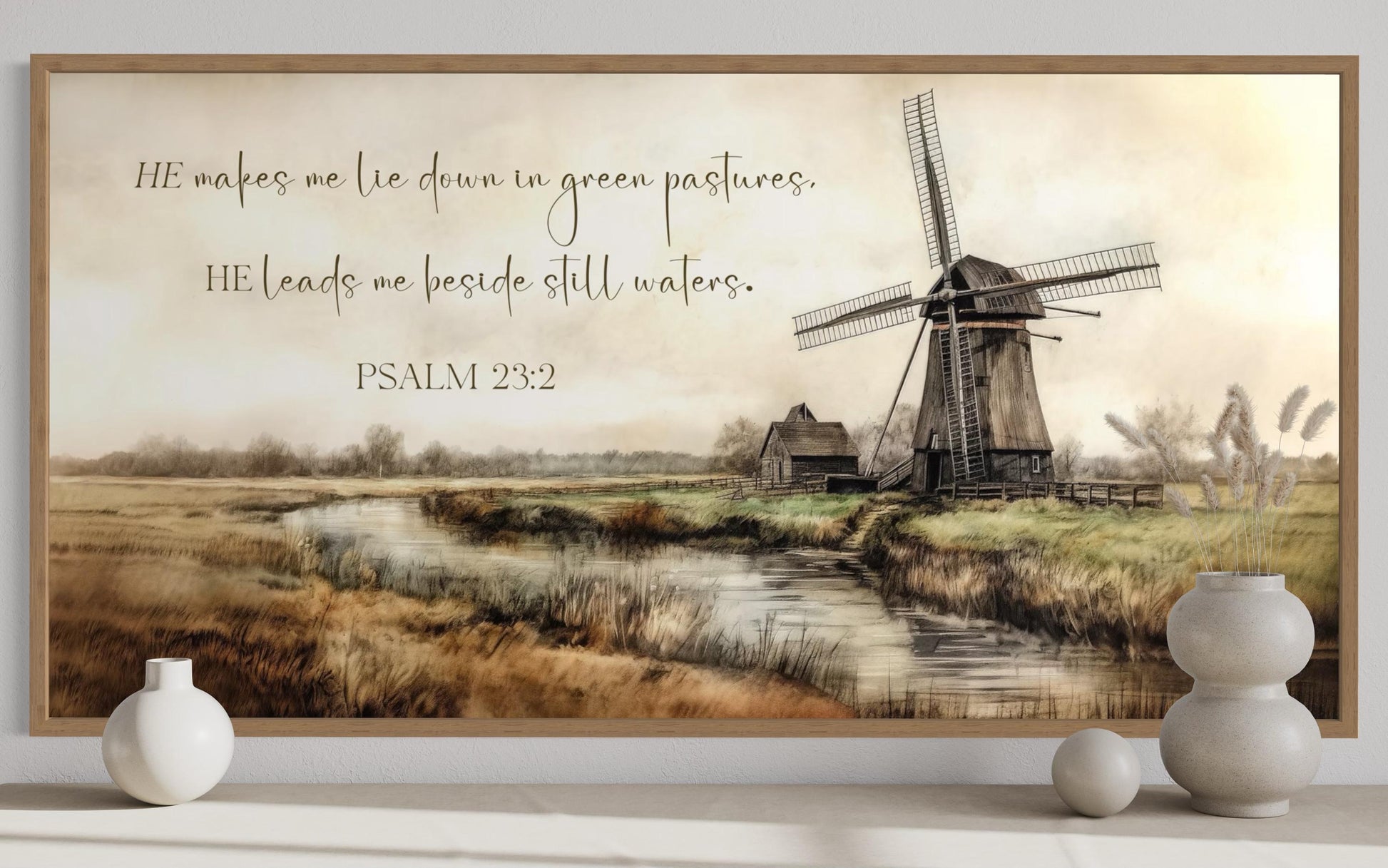 He Makes Me Lie Down in Green Pastures Psalm 23:2 Scripture Wall Art